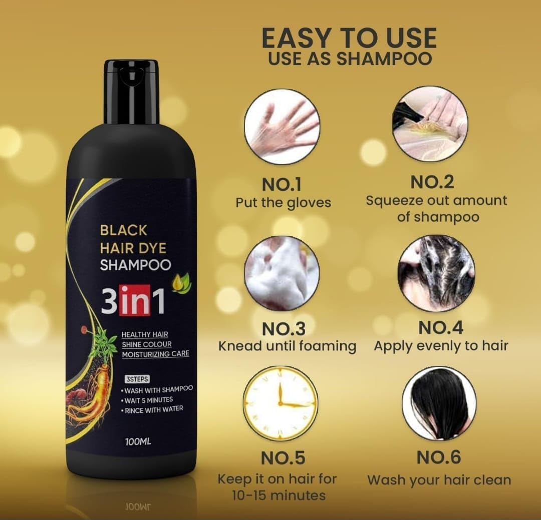 Hair Dye Instant Black Hair Shampoo for Women & Men, 100ML -